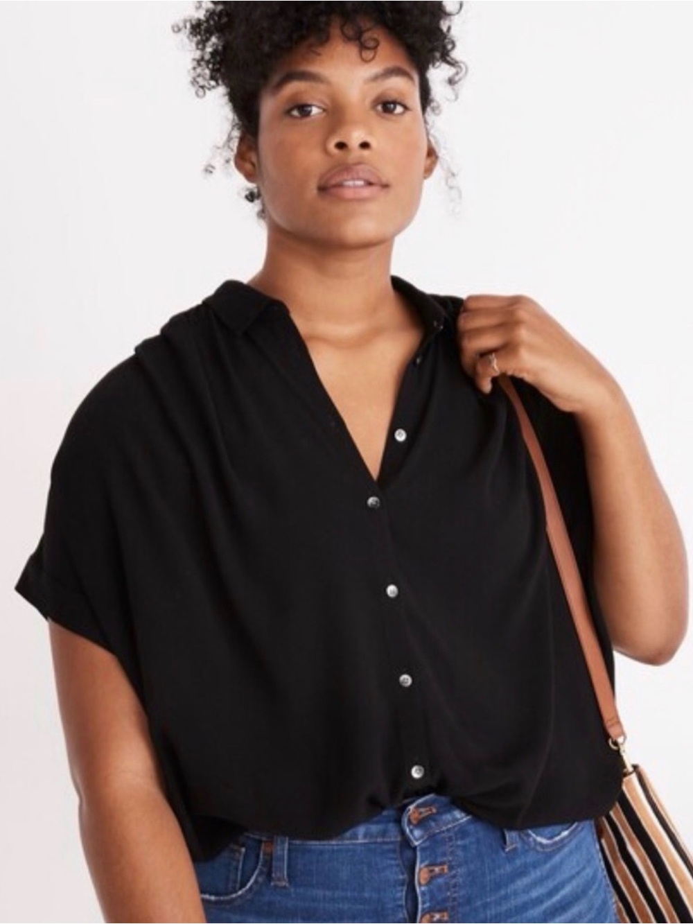 Madewell Top Central Drapey Shirt Black Oversized Button Down women’s size M